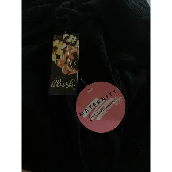 Blush Maternity Dress Medium Black Ruffle Hem‎ Short Sleeve Smocked - Picture 7 of 8